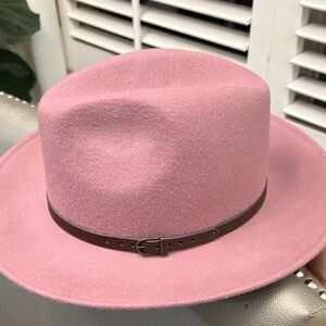 Pink Fedora Hat with Brown Band